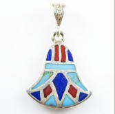 Silver Lotus Flower Pendant with Blue & Red Stones